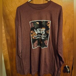 Vans Off The Wall Since 1966 Burgundy Floral Graphic Long Sleeve Tee Size XL